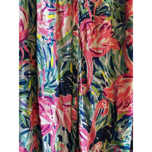 Lilly Pulitzer Top Button Front Elsa in Flamenco Beach Flamingo Print Size XS - Picture 4 of 10